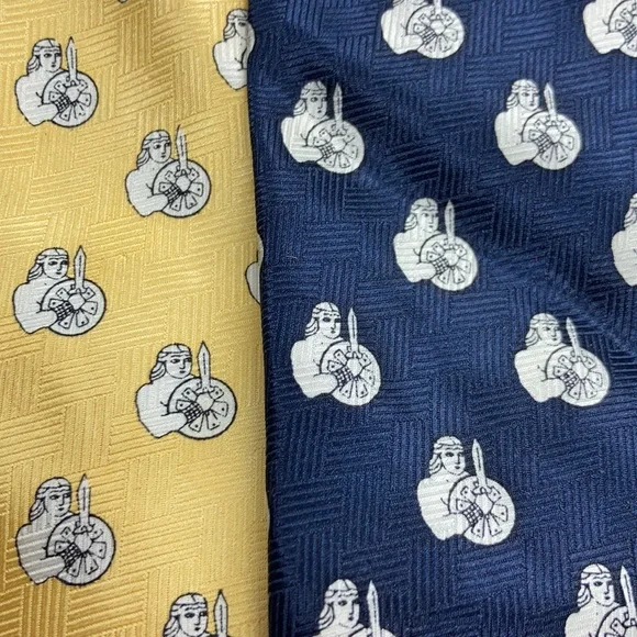 EUC silk soldier ties navy yellow sword shield - Picture 2 of 3